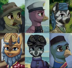 Size: 1280x1206 | Tagged: safe, artist:monx94, derpibooru import, oc, unofficial characters only, gryphon, kirin, zebra, equestria at war mod, compilation, crown, hat, image, indonesia, indonesian, jewelry, looking at you, looking up, military, png, regalia, smiling, smiling at you