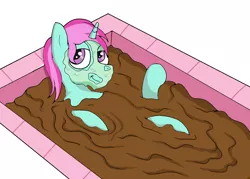 Size: 1400x1000 | Tagged: safe, artist:amateur-draw, derpibooru import, oc, oc:belle boue, pony, unicorn, image, male, mud, mud bath, mud mask, muddy, png, relaxing, simple background, solo, spa, stallion