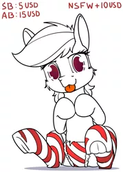 Size: 858x1200 | Tagged: safe, artist:dacaoo, derpibooru import, pony, christmas, christmas stocking, clothes, commission, holiday, image, png, socks, solo, striped socks, striped underwear, tongue out, underwear, ych example, your character here