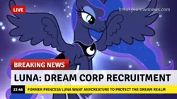 Size: 1280x720 | Tagged: safe, derpibooru import, edit, edited screencap, screencap, princess luna, alicorn, pony, break your own news, breaking news, image, news, news report, png, solo