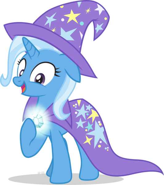 Size: 2705x3047 | Tagged: safe, artist:le-23, derpibooru import, trixie, pony, unicorn, brooch, cape, clasp, clothes, gem, glow, glowing gems, hat, image, lightup, png, simple background, smiling, transparent background, trixie's cape, trixie's glowing brooch, trixie's hat, vector