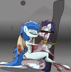 Size: 2945x3000 | Tagged: grimdark, artist:greeneyedmistress, derpibooru import, nightshade, soarin', bat pony, pegasus, pony, abuse, blindfold, blood, bondage, collar, female, image, kissing, male, mare, png, shipping, stallion, straight