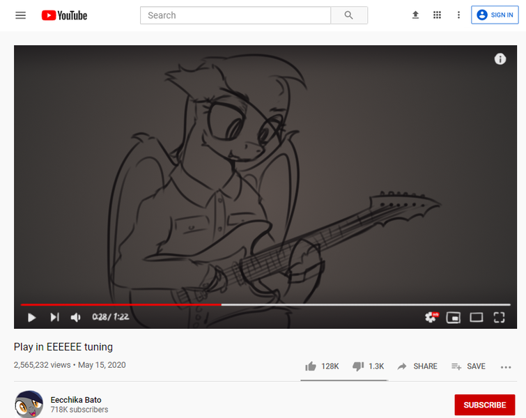 Size: 826x656 | Tagged: safe, artist:toanderic, derpibooru import, bat pony, pony, clothes, eeee, guitar, image, meme, musical instrument, parody, playing, playing instrument, png, shirt, solo, youtube, youtube screencap, youtuber