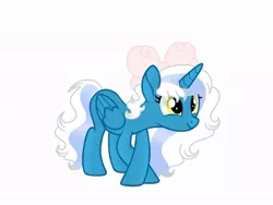 Size: 1024x769 | Tagged: safe, artist:riofluttershy, derpibooru import, oc, oc:fleurbelle, unofficial characters only, alicorn, pony, adorabelle, alicorn oc, bow, female, hair bow, horn, image, jpeg, mare, simple background, smiling, solo, white background, wings, yellow eyes