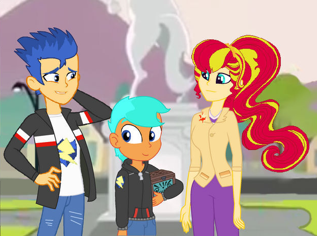 Size: 621x462 | Tagged: safe, artist:sweetpeasnuzzle, derpibooru import, flash sentry, sunset shimmer, oc, equestria girls, cropped, family, father and child, father and son, female, flashimmer, image, male, mother and child, mother and son, offspring, older, older sunset, parent:flash sentry, parent:sunset shimmer, parents:flashimmer, png, shipping, straight