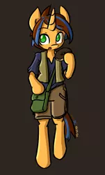 Size: 397x659 | Tagged: safe, artist:spheedc, derpibooru import, oc, oc:coffee jelly, unofficial characters only, pony, semi-anthro, unicorn, bipedal, clothes, digital art, donut, food, image, male, png, pouch, simple background, solo, stallion