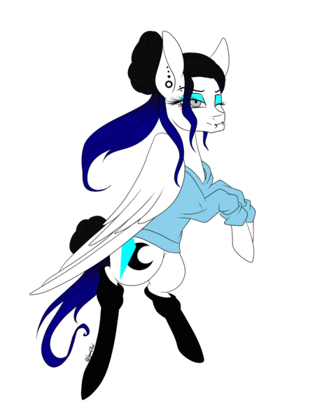 Size: 1200x1600 | Tagged: safe, artist:minelvi, derpibooru import, oc, unofficial characters only, pegasus, pony, clothes, ear piercing, earring, eyelashes, image, jewelry, makeup, pegasus oc, piercing, png, rearing, simple background, socks, solo, transparent background, wings