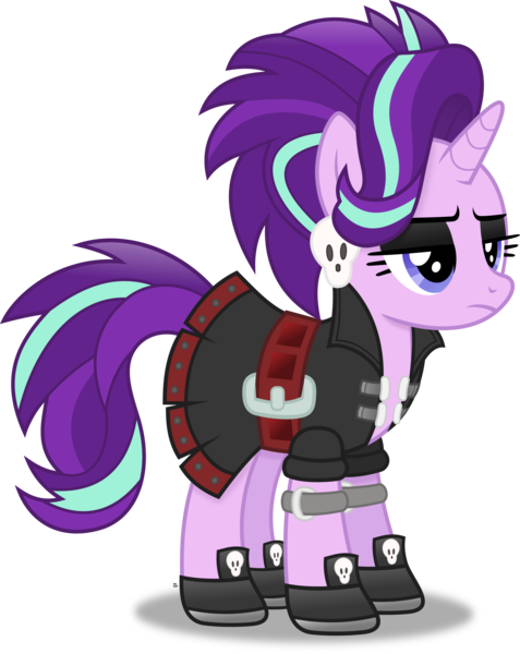 Size: 3377x4248 | Tagged: safe, artist:anime-equestria, derpibooru import, starlight glimmer, pony, unicorn, alternate hairstyle, belt, clothes, dress, ear piercing, edgelight glimmer, eyeshadow, female, frown, gameloft, gameloft interpretation, goth, image, jacket, makeup, mare, piercing, png, shoes, simple background, skirt, skull, solo, transparent background, vector