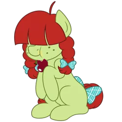 Size: 3000x3000 | Tagged: safe, artist:besttubahorse, derpibooru import, oc, oc:apple crisp, unofficial characters only, earth pony, pony, apple, aweeg*, bow, eating, female, food, freckles, herbivore, image, png, simple background, sitting, solo, tail bow, transparent background, vector