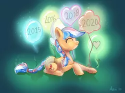 Size: 1024x766 | Tagged: safe, derpibooru import, oc, oc:ember, oc:ember (hwcon), earth pony, pony, 2015, 2016, 2018, 2020, balloon, eyes closed, female, happy, heart, hearth's warming con, image, jpeg, mare, netherlands, smiling, solo