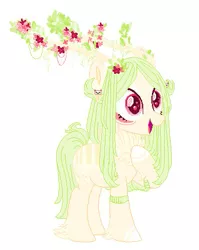 Size: 389x488 | Tagged: safe, derpibooru import, oc, unofficial characters only, deer, deer pony, original species, pony, antlers, feathered fetlocks, flower, hoof on chest, image, jpeg, open mouth, simple background, smiling, solo, white background