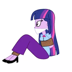 Size: 570x565 | Tagged: safe, artist:brightstar40k, derpibooru import, twilight sparkle, twilight sparkle (alicorn), alicorn, equestria girls, arm behind back, bondage, bound and gagged, cloth gag, clothes, gag, high heels, image, long skirt, png, rope, rope bondage, shoes, skirt, solo, tied up