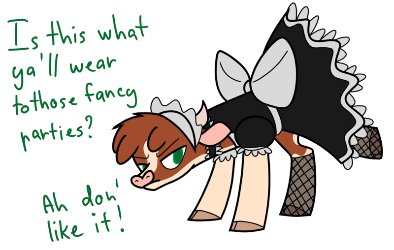 Size: 1951x1240 | Tagged: safe, artist:0xyr0, derpibooru import, arizona cow, cow, them's fightin' herds, accent, arizona cow is not amused, arizonadorable, clothes, cloven hooves, collar, community related, cute, dress, embarrassed, female, fishnets, image, maid, no pupils, png, simple background, solo, transparent background, unamused, y'all