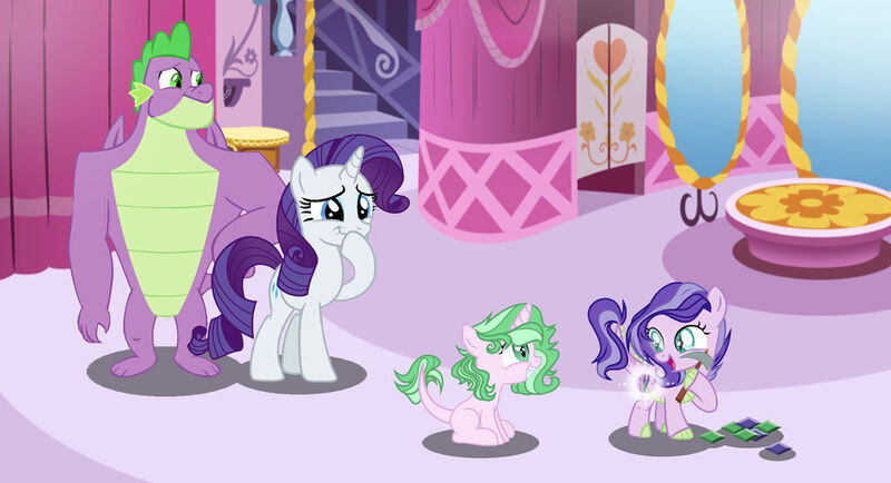 Size: 1024x556 | Tagged: safe, artist:sistervailory, derpibooru import, rarity, spike, oc, oc:clarity, dracony, hybrid, base used, description in comments, family, female, gigachad spike, image, interspecies offspring, jpeg, male, offspring, older, older spike, parent:rarity, parent:spike, parents:sparity, shipping, sparity, straight