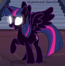 Size: 340x343 | Tagged: safe, derpibooru import, edit, twilight sparkle, twilight sparkle (alicorn), alicorn, pony, 1000 hours in ms paint, black tears, crying, evil, evil twilight, glowing eyes, image, nightmare twilight, nightmarified, png, smiling