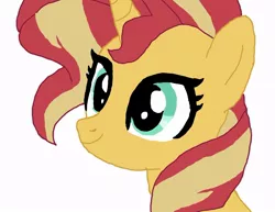 Size: 872x673 | Tagged: safe, artist:whistle blossom, derpibooru import, sunset shimmer, pony, unicorn, bust, cute, derpibooru exclusive, female, image, jpeg, mare, portrait, shimmerbetes, show accurate, simple background, smiling, solo, white background