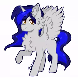 Size: 815x814 | Tagged: safe, artist:silentwolf-oficial, derpibooru import, oc, unofficial characters only, alicorn, pony, alicorn oc, ear fluff, horn, image, jpeg, raised hoof, signature, simple background, smiling, solo, white background, wings