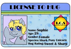 Size: 2600x1800 | Tagged: safe, artist:dawn-designs-art, derpibooru import, oc, oc:sophie, hybrid, original species, pony, shark, shark pony, bubble, commission, cuddling, female, hug, image, license, license to hug, mare, png, sharp teeth, solo, teeth, your character here