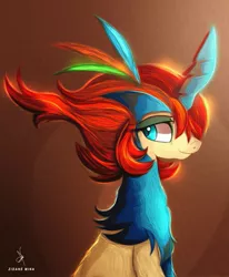 Size: 935x1134 | Tagged: safe, artist:zidanemina, derpibooru import, keldeo, unicorn, anime crossover, blue eyes, bust, crossover, image, jpeg, orange mane, pokémon, ponified pokemon, portrait, smiling, solo