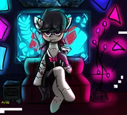 Size: 1007x913 | Tagged: safe, artist:mjsw, derpibooru import, octavia melody, earth pony, pony, alcohol, augmented, clothes, cyberpunk, female, glass, hologram, image, mare, neon, piercing, png, sketch, smoking, solo, tattoo, wine