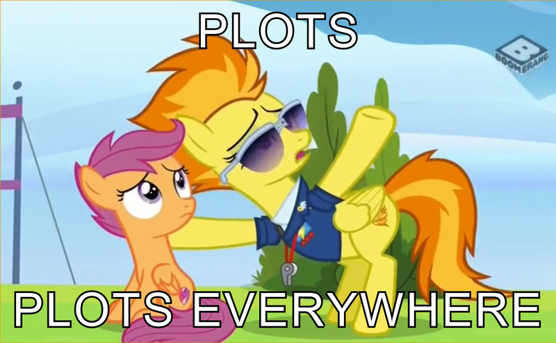 Size: 1246x768 | Tagged: safe, derpibooru import, edit, screencap, scootaloo, spitfire, pegasus, pony, the washouts (episode), boomerang (tv channel), dead meme, exploitable meme, image, jpeg, looking up, meme, x x everywhere