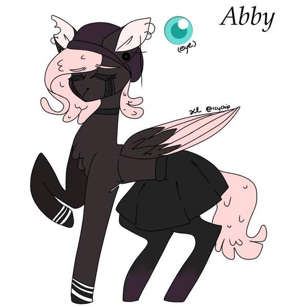 Size: 768x768 | Tagged: safe, artist:kxyluna, derpibooru import, oc, unofficial characters only, pegasus, pony, beanie, choker, clothes, eyes closed, hat, image, jpeg, pegasus oc, raised hoof, signature, simple background, skirt, solo, two toned wings, white background, wings