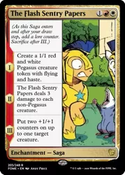 Size: 375x523 | Tagged: safe, artist:andypriceart, derpibooru import, edit, flash sentry, tiberius, opossum, pegasus, pony, armor, ccg, image, magic the gathering, png, royal guard, royal guard armor, trading card, trading card edit, yawn