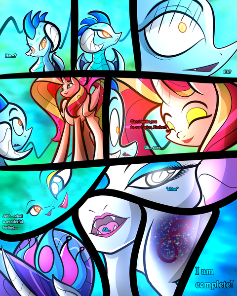 Size: 2400x3000 | Tagged: safe, artist:keytee-chan, derpibooru import, applejack, fluttershy, pinkie pie, princess ember, rainbow dash, rarity, starlight glimmer, sunset shimmer, twilight sparkle, oc, oc:empress eternal party, oc:queen supreme ball, alicorn, dragon, comic:the great big fusion 1 remake, comic, fusion, fusion:empress eternal party, fusion:queen all nighter, hair bun, image, lipstick, png