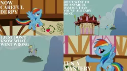 Size: 1986x1117 | Tagged: safe, derpibooru import, edit, edited screencap, editor:quoterific, screencap, applejack, derpy hooves, rainbow dash, earth pony, pegasus, pony, the last roundup, applejack's hat, bipedal, butt, cowboy hat, derp, duo, duo female, female, flying, hat, i just don't know what went wrong, image, open mouth, png, rainbutt dash, solo, stormcloud