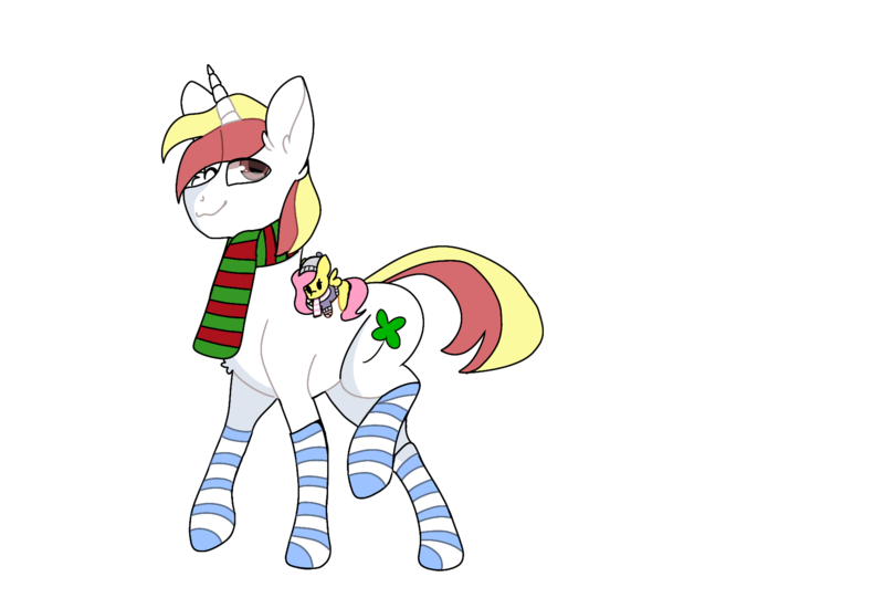 Size: 1748x1181 | Tagged: safe, artist:valkiria, derpibooru import, oc, oc:lucky charm, unofficial characters only, pony, unicorn, clothes, horn, image, implied fluttershy, png, simple background, socks, striped socks, transparent background, unicorn oc