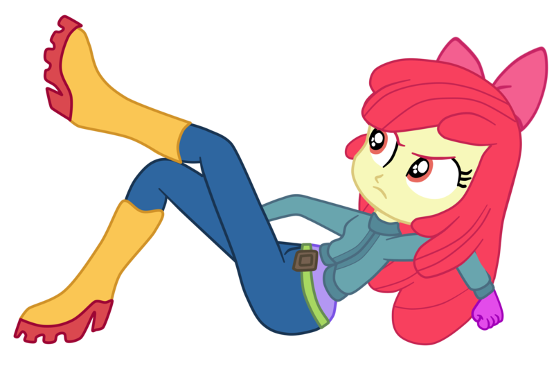 Size: 3028x2038 | Tagged: safe, artist:gmaplay, derpibooru import, apple bloom, eqg summertime shorts, equestria girls, the canterlot movie club, apple bloom's bow, belt, boots, bow, clothes, hair bow, image, jacket, leggings, png, shoes, solo