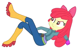 Size: 3028x2038 | Tagged: safe, artist:gmaplay, derpibooru import, apple bloom, eqg summertime shorts, equestria girls, the canterlot movie club, apple bloom's bow, belt, boots, bow, clothes, hair bow, image, jacket, leggings, png, shoes, solo