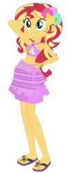 Size: 219x561 | Tagged: safe, artist:selenaede, artist:unicornsmile, derpibooru import, sunset shimmer, human, equestria girls, 1000 hours in ms paint, clothes, feet, female, image, luau, png, pose, sandals, sarong, simple background, solo, swimsuit, white background