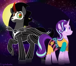 Size: 1150x1000 | Tagged: safe, artist:enigmadoodles, derpibooru import, king sombra, starlight glimmer, pony, clothes, cosplay, costume, image, jack skellington, png, sally, the nightmare before christmas