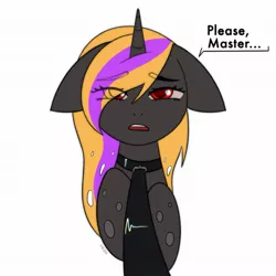 Size: 1773x1773 | Tagged: suggestive, artist:vaiola, derpibooru import, oc, oc:lyra, changeling, pony, unicorn, advertisement, bdsm, blushing, bust, changeling oc, collar, colored, commission, embarrassed, eyebrows, eyebrows visible through hair, fetish, flat colors, floppy ears, horn, image, jpeg, leash, master, open mouth, pet play, portrait, sexy, shy, simple background, solo, text, transparent background, ych result