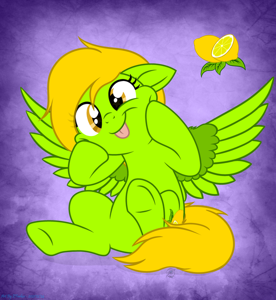 Size: 3815x4152 | Tagged: safe, artist:starshade, artist:zfarkos, derpibooru import, oc, oc:lemon green, unofficial characters only, pegasus, pony, base used, commission, cutie mark, female, food, green, image, lemon, mane, mare, png, simple background, tongue out, ych result, your character here