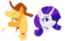 Size: 1908x1218 | Tagged: safe, artist:ursidaze, derpibooru import, applejack, rarity, earth pony, pony, unicorn, applejack's hat, bust, cowboy hat, duo, female, hat, image, mare, png, portrait, simple background, smiling, straw in mouth, white background