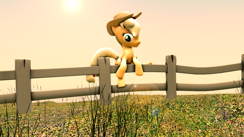 Size: 1920x1080 | Tagged: safe, artist:scratch_wub, derpibooru import, applejack, earth pony, climbing, fence, image, outdoors, png