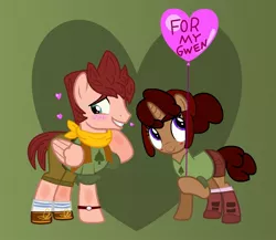 Size: 1634x1418 | Tagged: safe, artist:jadethepegasus, artist:katnekobase, derpibooru import, ponified, pegasus, pony, unicorn, balloon, bandana, base used, blushing, boots, camp camp, clothes, crossover, david (camp camp), female, grin, gwen (camp camp), image, jpeg, male, mare, raised hoof, shipping, shirt, shoes, shorts, smiling, socks, stallion, straight, t-shirt, watch, wristwatch