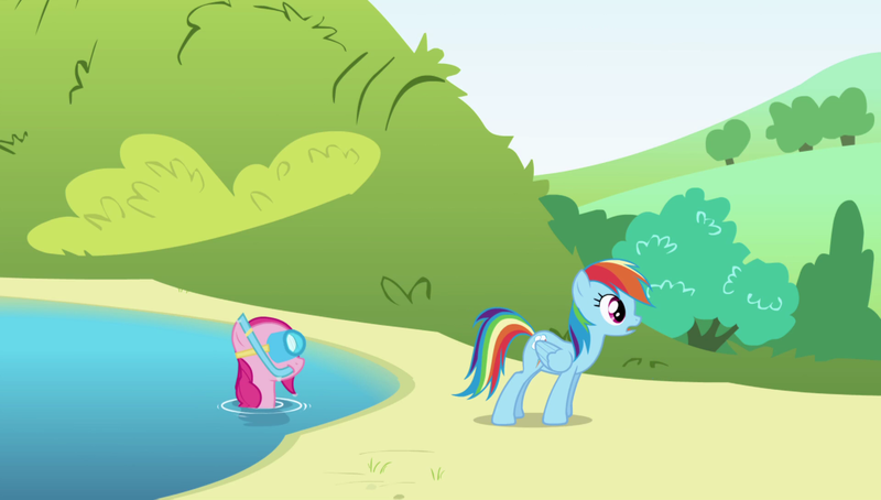 Size: 1920x1090 | Tagged: safe, derpibooru import, screencap, pinkie pie, rainbow dash, griffon the brush off, duo, goggles, image, png, snorkel, wet, wet mane