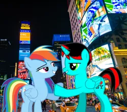 Size: 1236x1094 | Tagged: safe, artist:jawsandgumballfan24, derpibooru import, rainbow dash, oc, oc:jawsandgumballfan24, alicorn, pegasus, pony, pony creator, alicorn oc, canon x oc, female, horn, i ❤️ ny, image, male, new york, new york city, png, shipping, straight, times square, wings