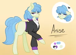 Size: 930x677 | Tagged: safe, artist:cyrinthia, derpibooru import, oc, oc:anise, earth pony, pony, clothes, female, image, magical lesbian spawn, mare, offspring, parent:photo finish, parent:sapphire shores, png