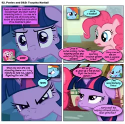 Size: 868x856 | Tagged: safe, artist:dziadek1990, derpibooru import, edit, edited screencap, screencap, rainbow dash, twilight sparkle, oc, oc:skullfuck doombringer, comic:ponies and d&d, comic, conversation, dialogue, dungeons and dragons, emote story:ponies and d&d, image, pen and paper rpg, png, rpg, screencap comic, slice of life, tabletop game, text