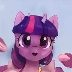 Size: 1024x1024 | Tagged: safe, artist:thisponydoesnotexist, derpibooru import, machine learning generated, artificial intelligence, image, interested, jpeg, looking at you, neural network, not twilight sparkle, pog