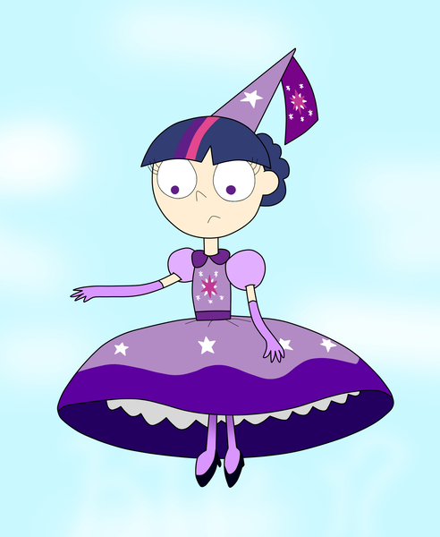 Size: 1573x1917 | Tagged: safe, artist:04startycornonline88, banned from derpibooru, deleted from derpibooru, derpibooru import, twilight sparkle, human, clothes, dress, falling, floating, gloves, hat, hennin, humanized, image, jpeg, parachute, paraskirt, petticoat, princess, princess hat, sky