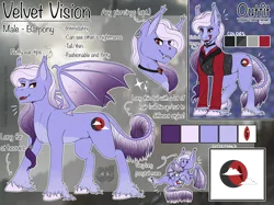 Size: 2732x2048 | Tagged: safe, artist:sursiq, derpibooru import, oc, oc:velvet vision, bat pony, pony, bat pony oc, bat wings, chibi, colored wings, cutie mark, ear fluff, fangs, forked tongue, image, intimidating, long hair, long mane, long tail, male, multicolored hair, multicolored mane, multicolored tail, multicolored wings, outfit, png, pony oc, ponytail, red eyes, reference sheet, slit eyes, slit pupils, solo, spread wings, unshaded, wings
