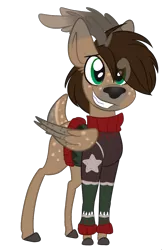 Size: 692x1067 | Tagged: artist needed, safe, derpibooru import, oc, oc:paper trail, unofficial characters only, deer, deer pony, original species, peryton, reindeer, derpibooru community collaboration, 2021 community collab, christmas sweater, clothes, image, png, reindeerified, simple background, species swap, sweater, transparent background