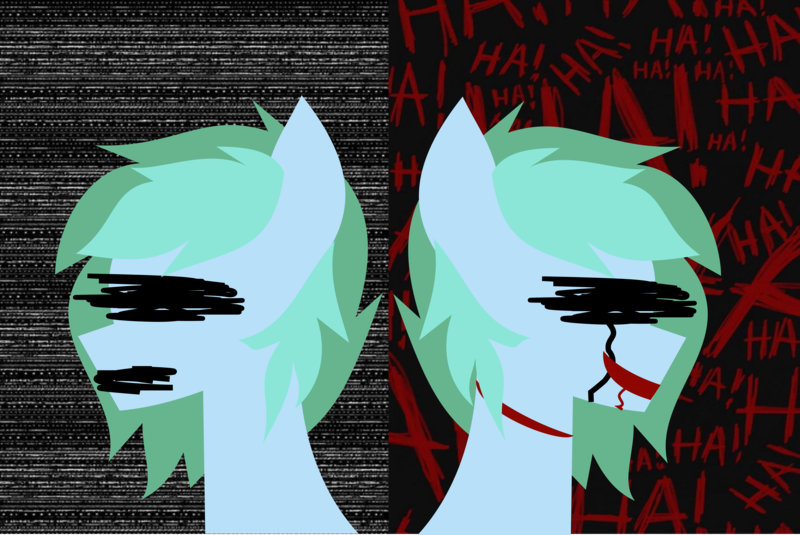 Size: 5057x3380 | Tagged: semi-grimdark, artist:samsailz, derpibooru import, oc, oc:sailz, pony, blood, crying, dark, image, insanity, png, smiling, vent art