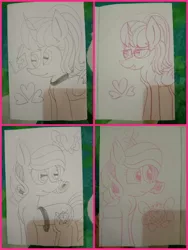 Size: 1500x1999 | Tagged: safe, artist:muhammad yunus, derpibooru import, oc, oc:annisa trihapsari, oc:hsu amity, alicorn, earth pony, pony, cutie mark, duo, female, glasses, heart, image, jpeg, mare, monochrome, open mouth, pencil, pencil drawing, photo, siblings, sisters, smiling, traditional art