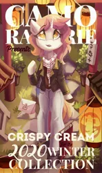 Size: 2364x4000 | Tagged: safe, artist:saxopi, derpibooru import, oc, oc:crispy cream, unofficial characters only, semi-anthro, unicorn, clothes, coat, image, jpeg, pants, purse, solo, winter clothes, writing, yellow eyes